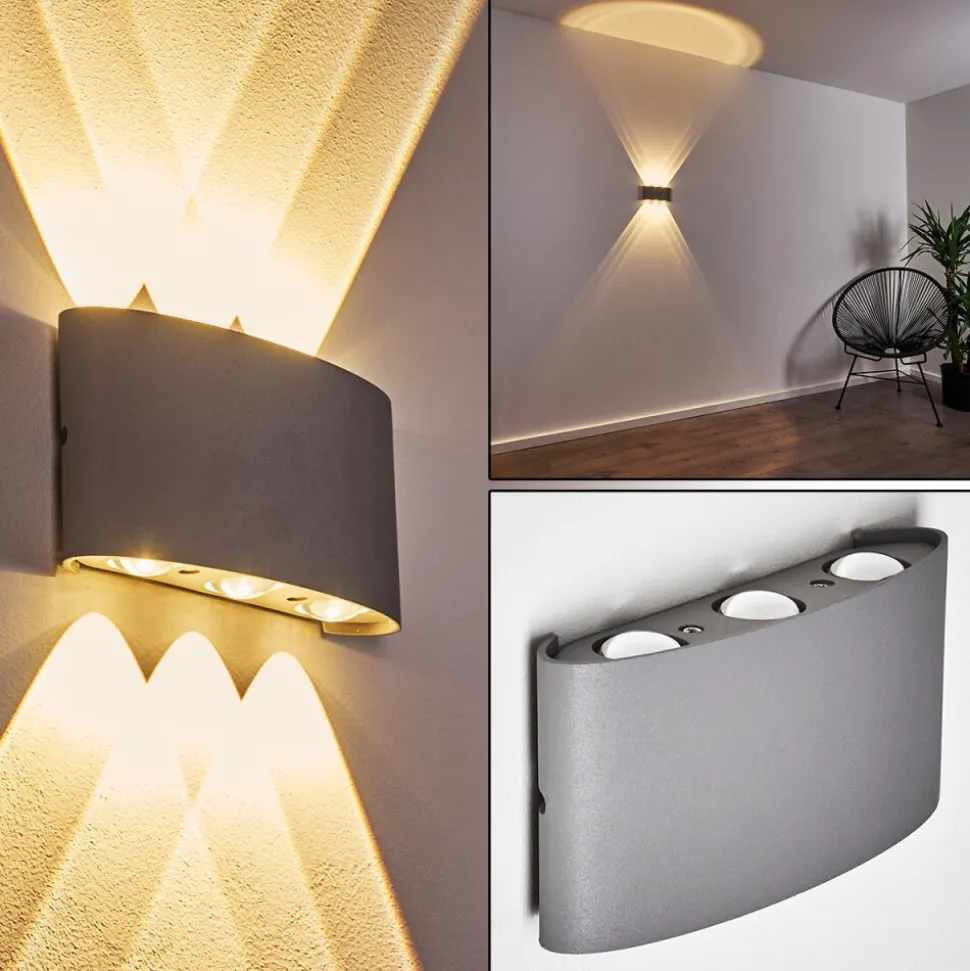 Abaiang Applique Murale D'Exterieur Led Argente, 6 Lumieres