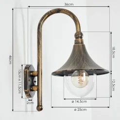Applique Exterieure Elgin Noir Dore, 1 Lumiere