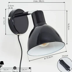 Applique Murale Caney Chrome, Noir, 1 Lumiere