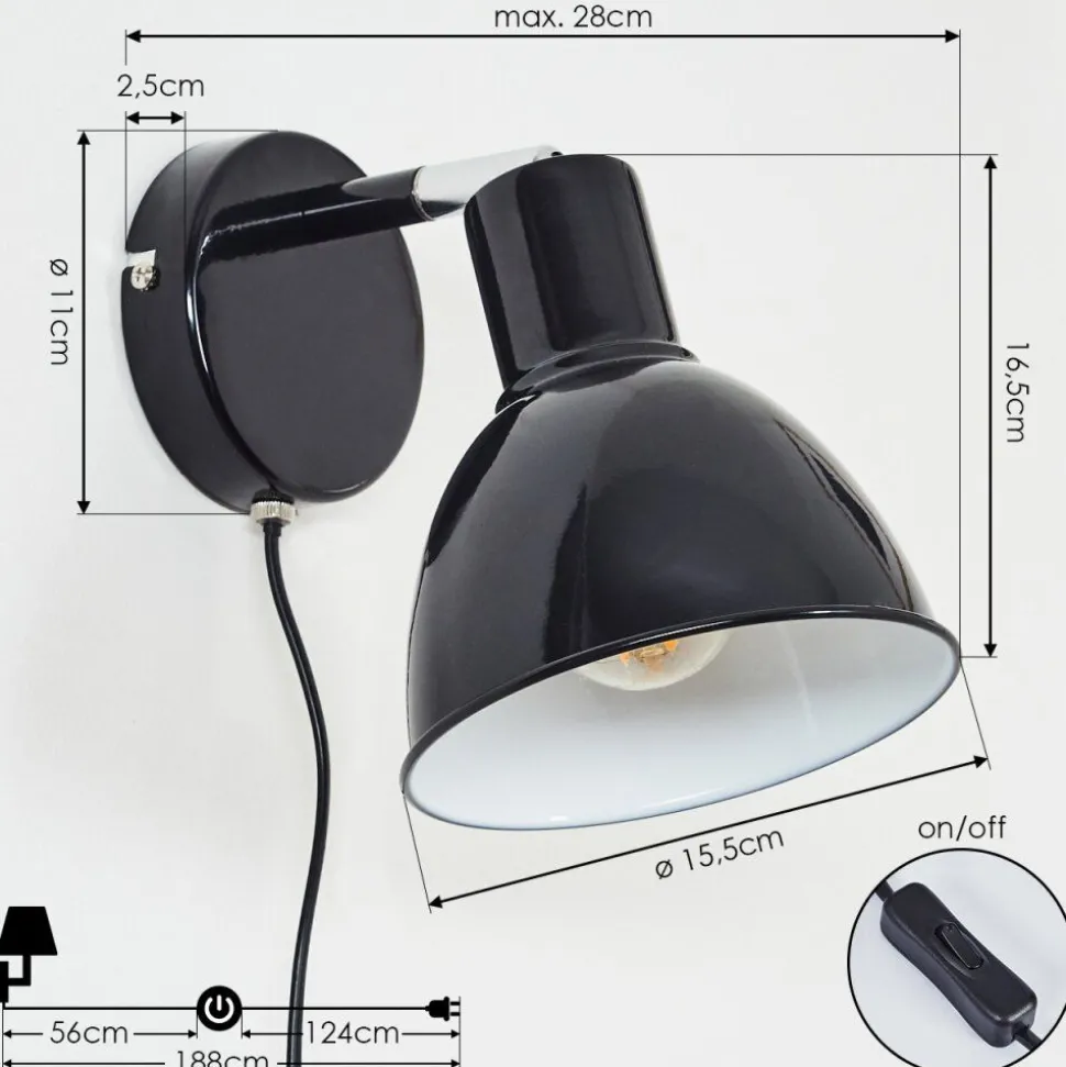 Applique Murale Caney Chrome, Noir, 1 Lumiere