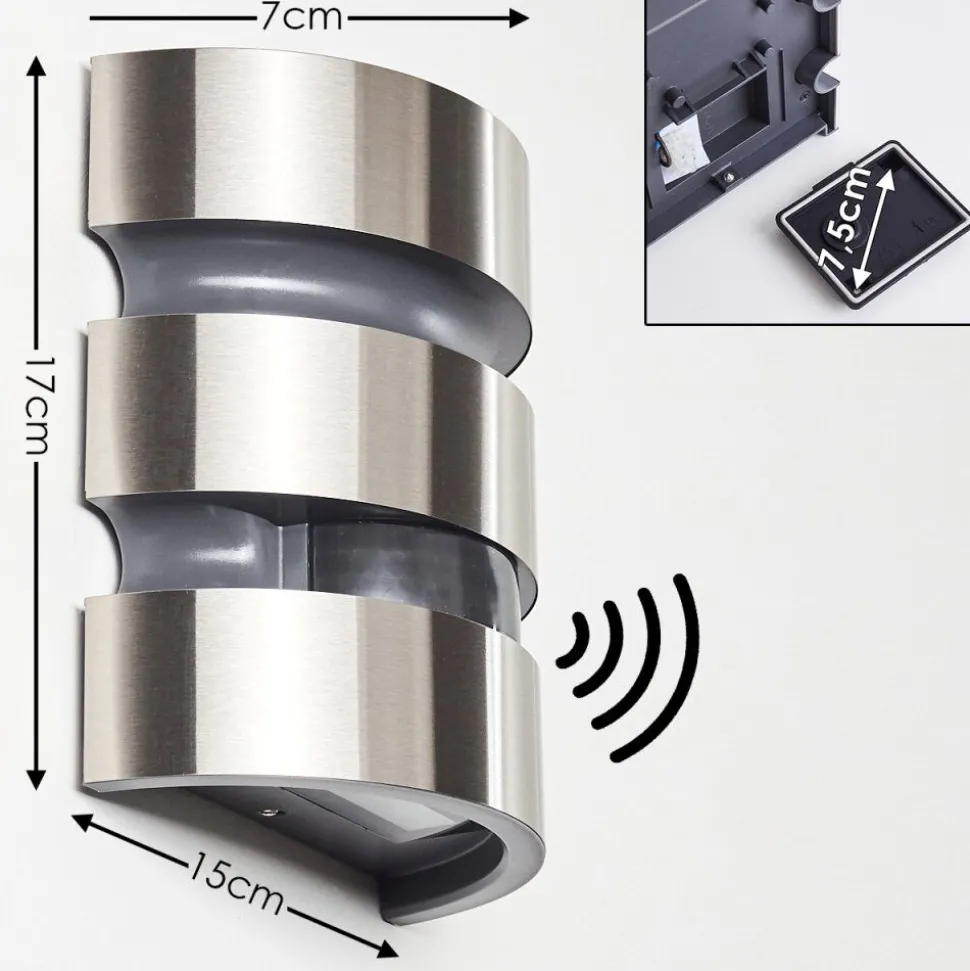 Applique Murale D'Exterieur Kolding Led Acier Inoxydable, Noir, 1 Lumiere, Detecteur De Mouvement