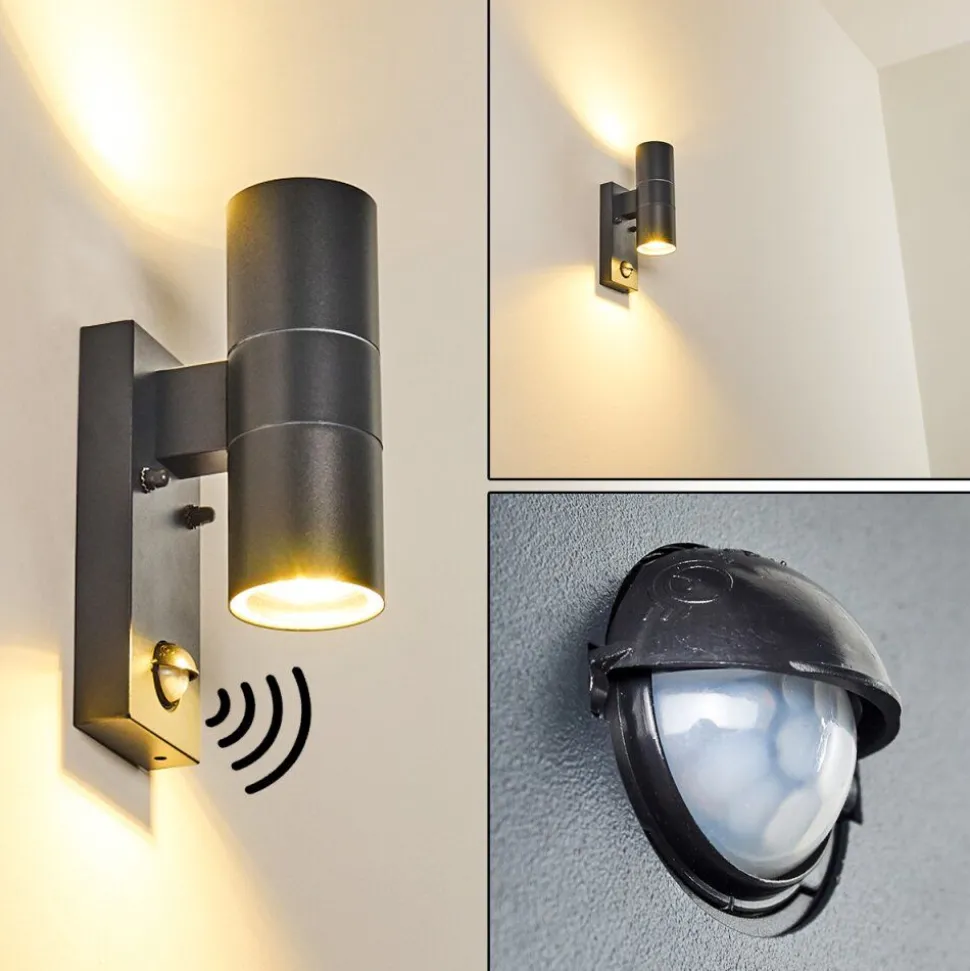 Applique Murale D'Exterieur Brachy Gris, 2 Lumieres, Detecteur De Mouvement