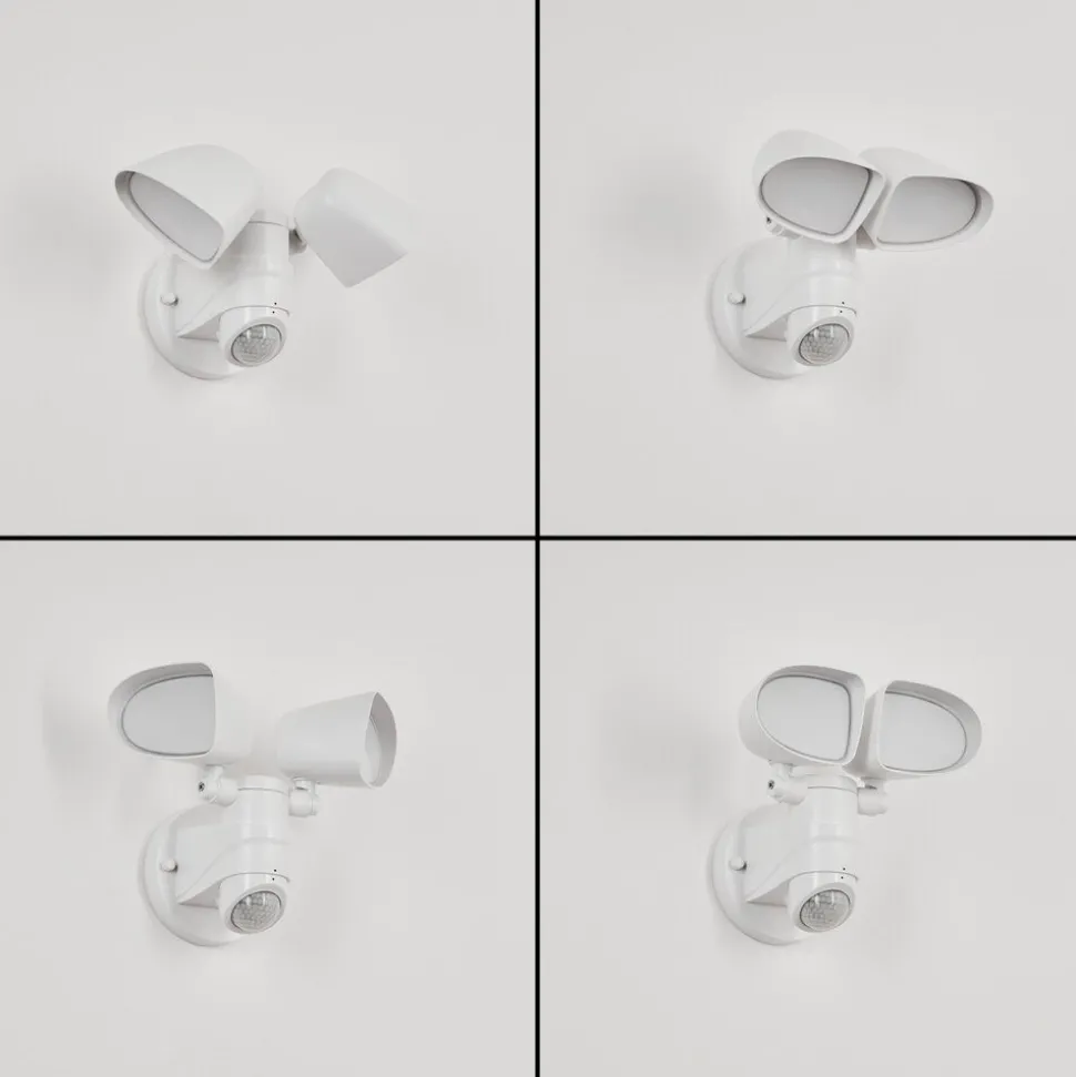 Applique Murale D'Exterieur Langra Led Blanc, 2 Lumieres, Detecteur De Mouvement