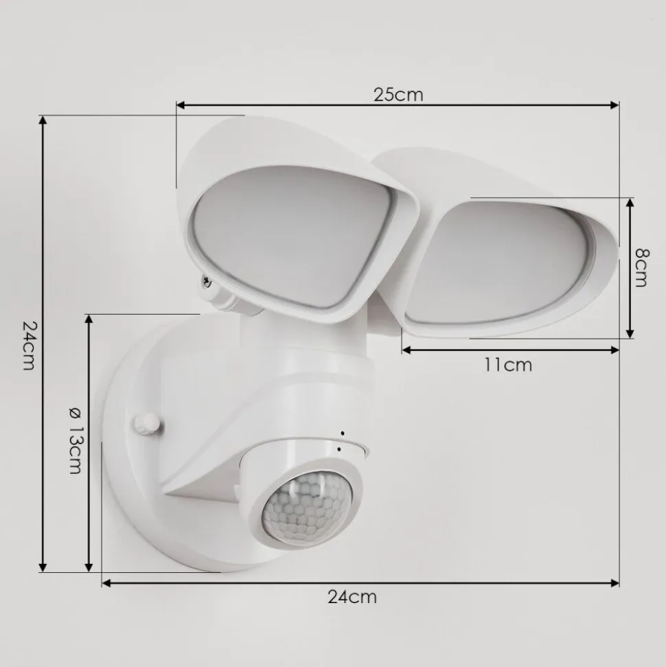 Applique Murale D'Exterieur Langra Led Blanc, 2 Lumieres, Detecteur De Mouvement