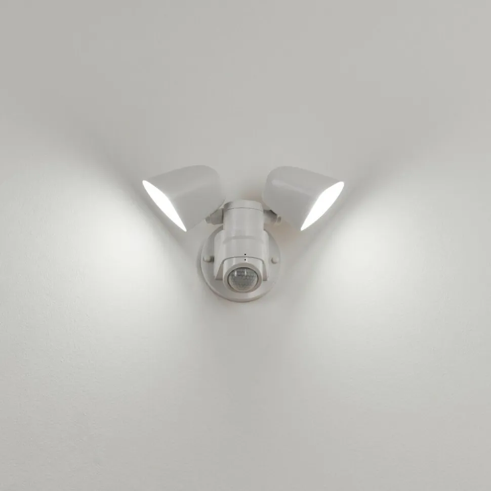 Applique Murale D'Exterieur Langra Led Blanc, 2 Lumieres, Detecteur De Mouvement