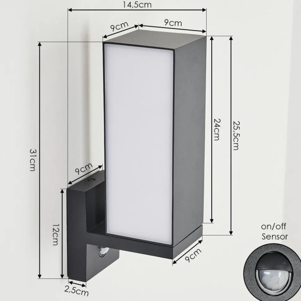 Applique Murale D'Exterieur Swanek Led Anthracite, 1 Lumiere, Detecteur De Mouvement