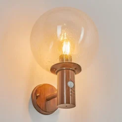 Applique Murale D'Exterieur Bubodefo Brun, Couleur Bois, 1 Lumiere, Detecteur De Mouvement