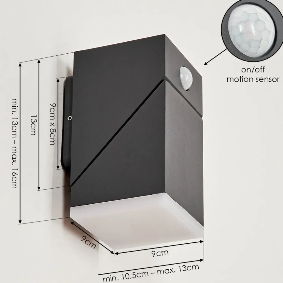 Applique Murale D'Exterieurtoogong Led Anthracite, 1 Lumiere, Detecteur De Mouvement