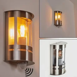 Applique Murale D'Exterieur Lauvdal Acier Inoxydable, 1 Lumiere, Detecteur De Mouvement