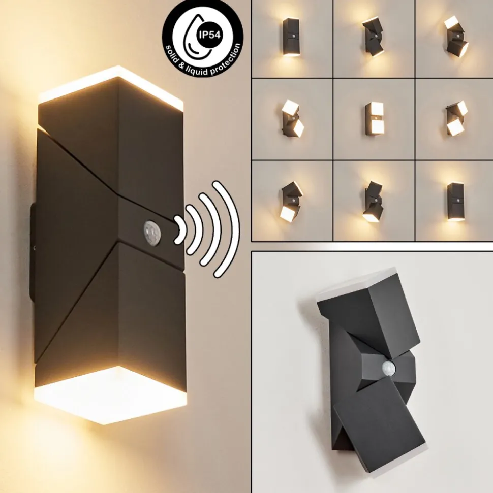Applique Murale D'Exterieurtoogong Led Anthracite, 2 Lumieres, Detecteur De Mouvement