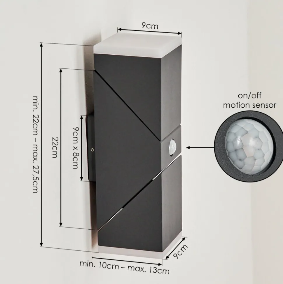 Applique Murale D'Exterieurtoogong Led Anthracite, 2 Lumieres, Detecteur De Mouvement