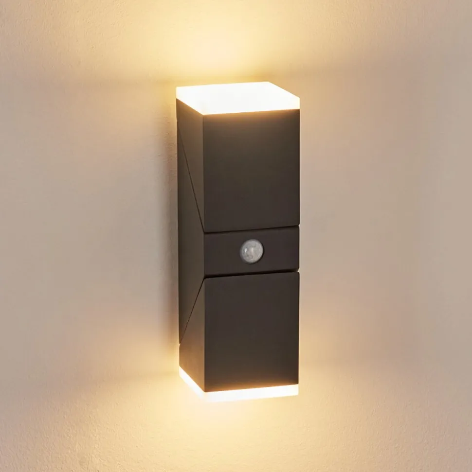 Applique Murale D'Exterieurtoogong Led Anthracite, 2 Lumieres, Detecteur De Mouvement