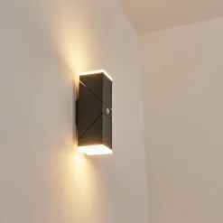 Applique Murale D'Exterieurtoogong Led Anthracite, 2 Lumieres, Detecteur De Mouvement