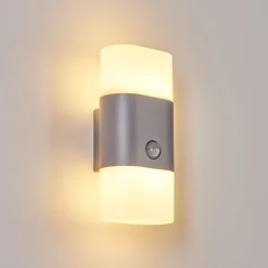 Applique Murale D'Exterieur Belerda Led Gris, 2 Lumieres, Detecteur De Mouvement