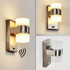 Applique Murale D'Exterieur Tiarp Led Nickel Mat, 2 Lumieres, Detecteur De Mouvement