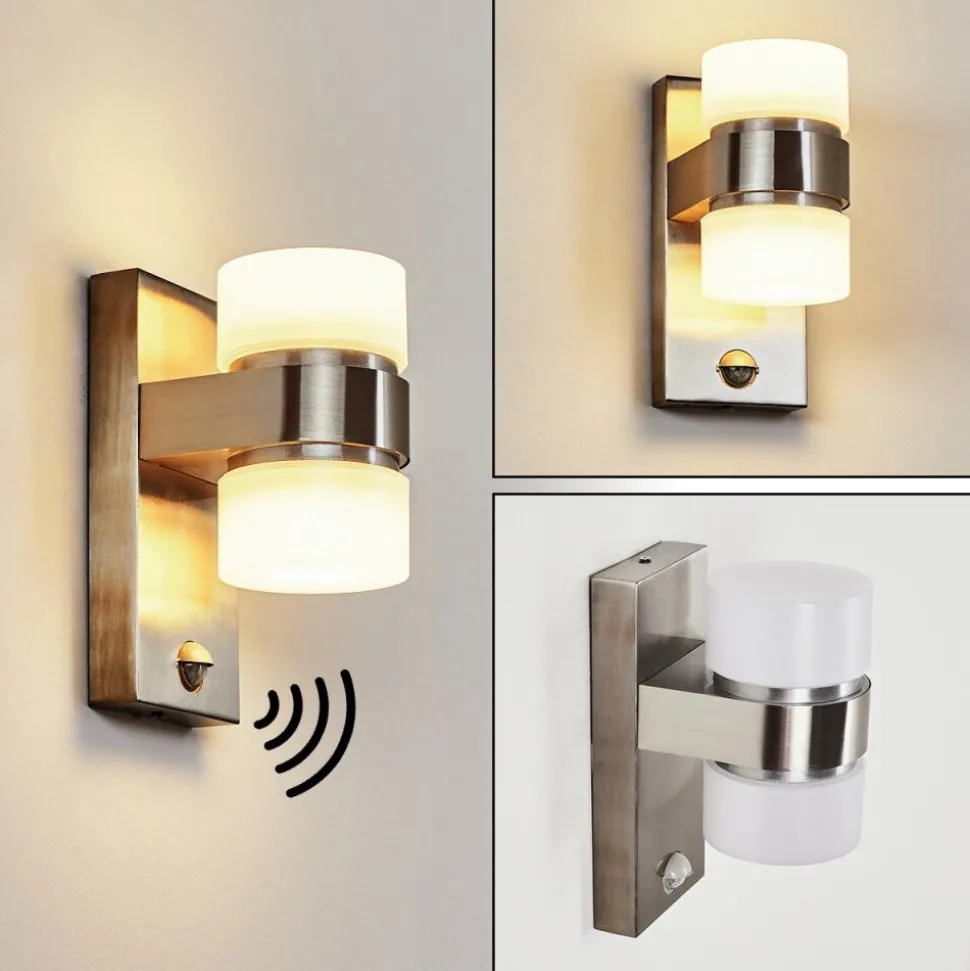 Applique Murale D'Exterieur Tiarp Led Nickel Mat, 2 Lumieres, Detecteur De Mouvement
