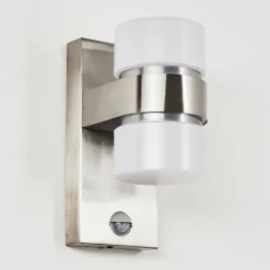 Applique Murale D'Exterieur Tiarp Led Nickel Mat, 2 Lumieres, Detecteur De Mouvement