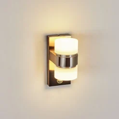Applique Murale D'Exterieur Tiarp Led Nickel Mat, 2 Lumieres, Detecteur De Mouvement