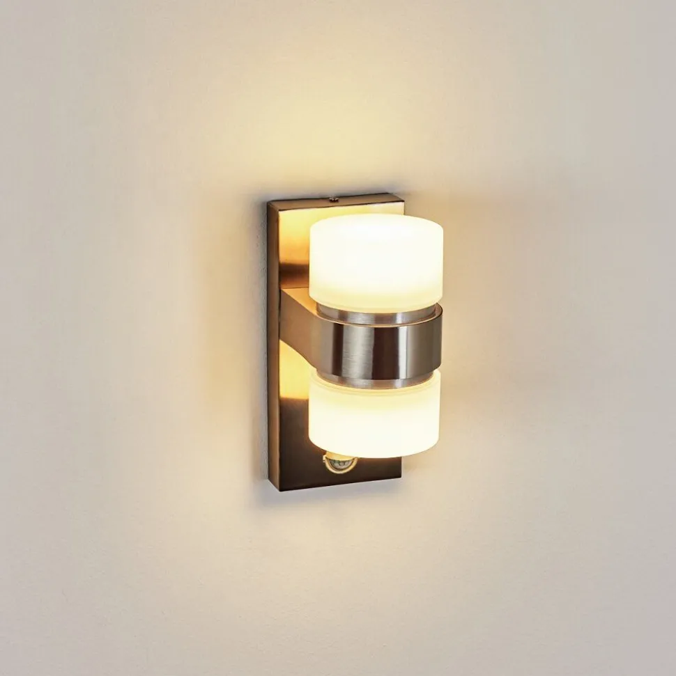 Applique Murale D'Exterieur Tiarp Led Nickel Mat, 2 Lumieres, Detecteur De Mouvement