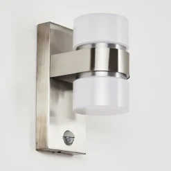 Applique Murale D'Exterieur Tiarp Led Nickel Mat, 2 Lumieres, Detecteur De Mouvement