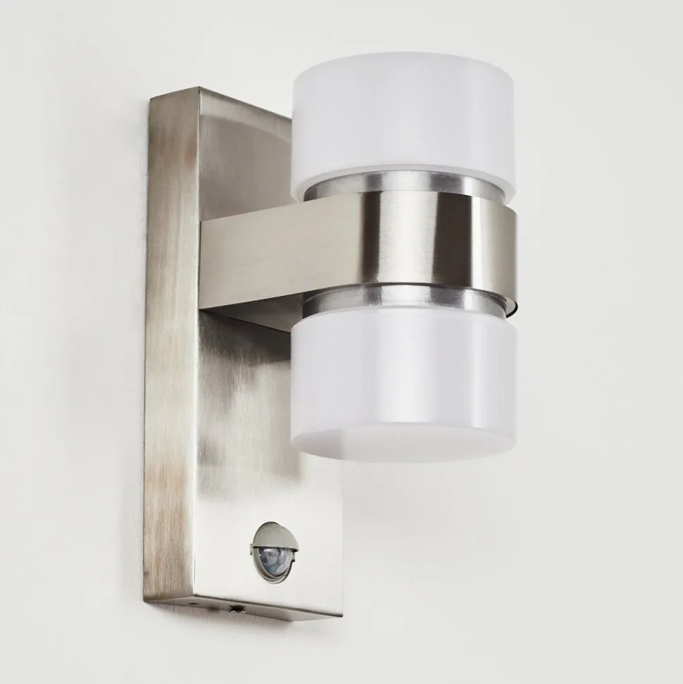 Applique Murale D'Exterieur Tiarp Led Nickel Mat, 2 Lumieres, Detecteur De Mouvement