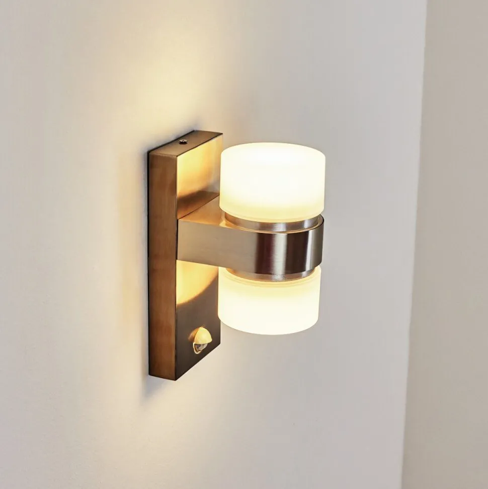 Applique Murale D'Exterieur Tiarp Led Nickel Mat, 2 Lumieres, Detecteur De Mouvement