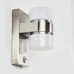 Applique Murale D'Exterieur Tiarp Led Nickel Mat, 2 Lumieres, Detecteur De Mouvement
