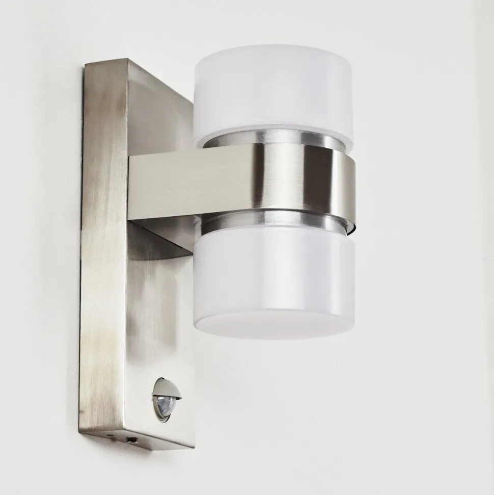 Applique Murale D'Exterieur Tiarp Led Nickel Mat, 2 Lumieres, Detecteur De Mouvement