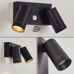 Applique Murale D'Exterieur Hakamken Noir, 2 Lumieres, Detecteur De Mouvement
