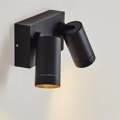 Applique Murale D'Exterieur Hakamken Noir, 2 Lumieres, Detecteur De Mouvement