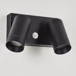 Applique Murale D'Exterieur Hakamken Noir, 2 Lumieres, Detecteur De Mouvement