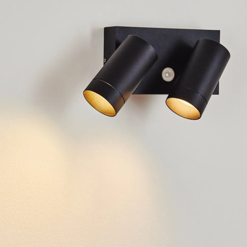 Applique Murale D'Exterieur Hakamken Noir, 2 Lumieres, Detecteur De Mouvement