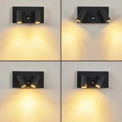 Applique Murale D'Exterieur Saeter Led Noir, 2 Lumieres, Detecteur De Mouvement
