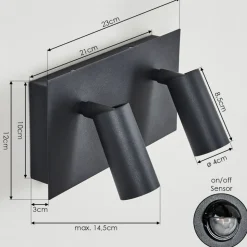 Applique Murale D'Exterieur Saeter Led Noir, 2 Lumieres, Detecteur De Mouvement