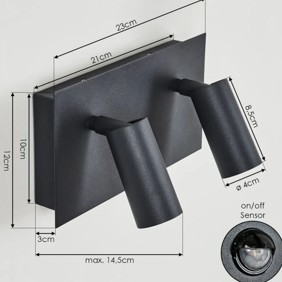 Applique Murale D'Exterieur Saeter Led Noir, 2 Lumieres, Detecteur De Mouvement
