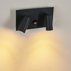 Applique Murale D'Exterieur Saeter Led Noir, 2 Lumieres, Detecteur De Mouvement