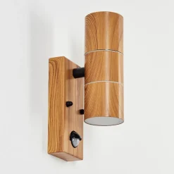 Applique Murale D'Exterieur Tenvik Brun, Couleur Bois, Noir, 2 Lumieres, Detecteur De Mouvement
