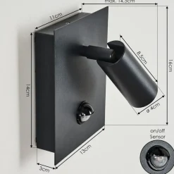 Applique Murale D'Exterieur Saeter Led Noir, 1 Lumiere, Detecteur De Mouvement