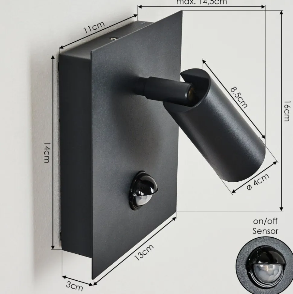 Applique Murale D'Exterieur Saeter Led Noir, 1 Lumiere, Detecteur De Mouvement