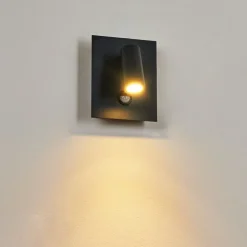 Applique Murale D'Exterieur Saeter Led Noir, 1 Lumiere, Detecteur De Mouvement