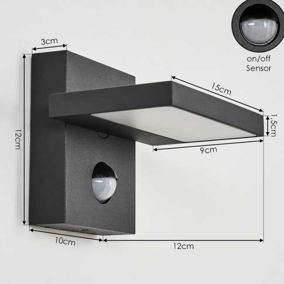 Applique Murale D'Exterieur Lyckan Led Noir, 1 Lumiere, Detecteur De Mouvement