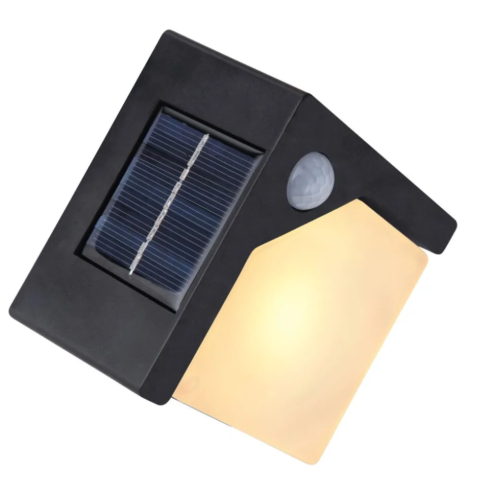Applique Murale D'Exterieur Globo Solar Led Noir, 8 Lumieres, Detecteur De Mouvement
