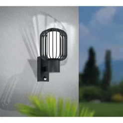 Applique Murale D'Exterieur Eglo Ravello Noir, 1 Lumiere, Detecteur De Mouvement