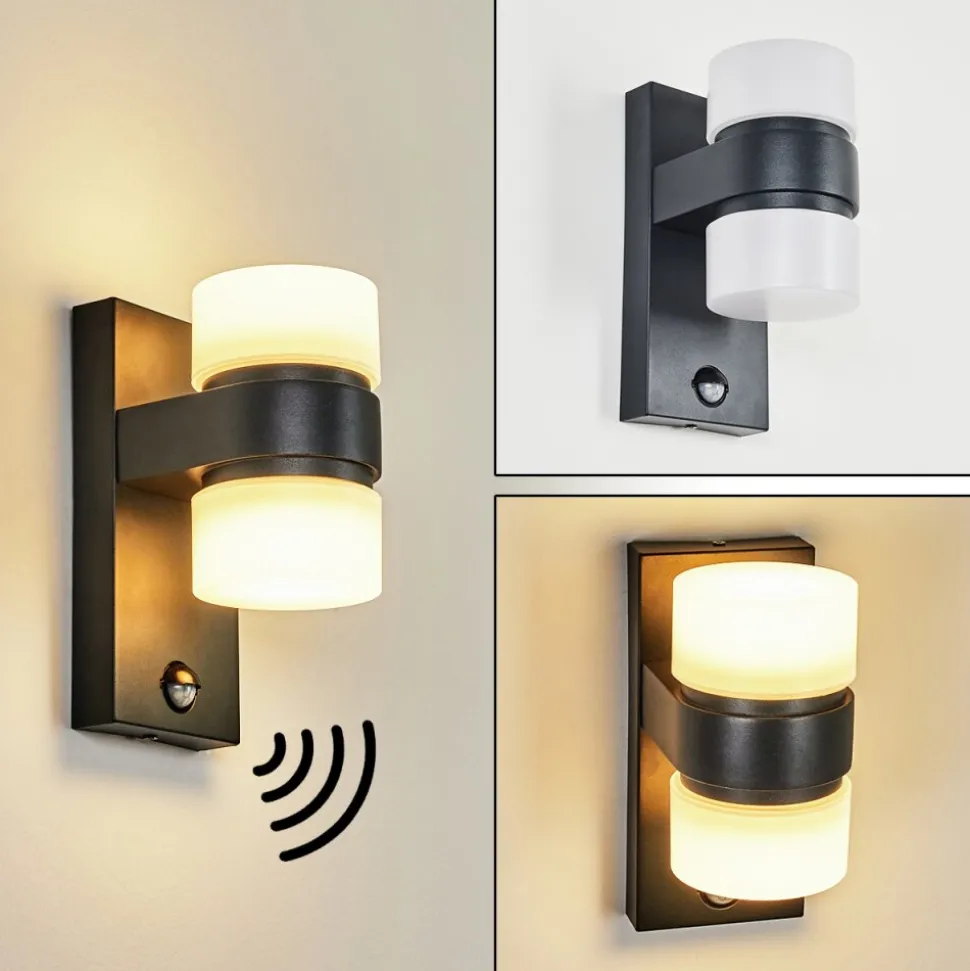 Applique Murale D'Exterieur Tiarp Led Noir, 2 Lumieres, Detecteur De Mouvement