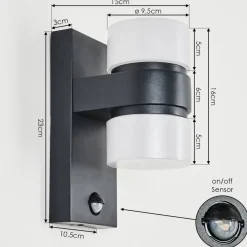 Applique Murale D'Exterieur Tiarp Led Noir, 2 Lumieres, Detecteur De Mouvement