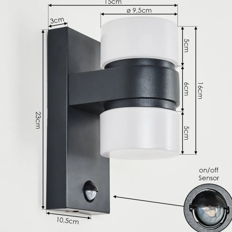 Applique Murale D'Exterieur Tiarp Led Noir, 2 Lumieres, Detecteur De Mouvement