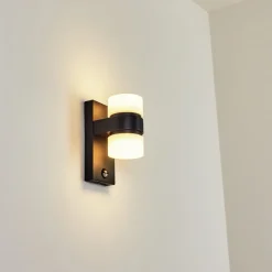 Applique Murale D'Exterieur Tiarp Led Noir, 2 Lumieres, Detecteur De Mouvement