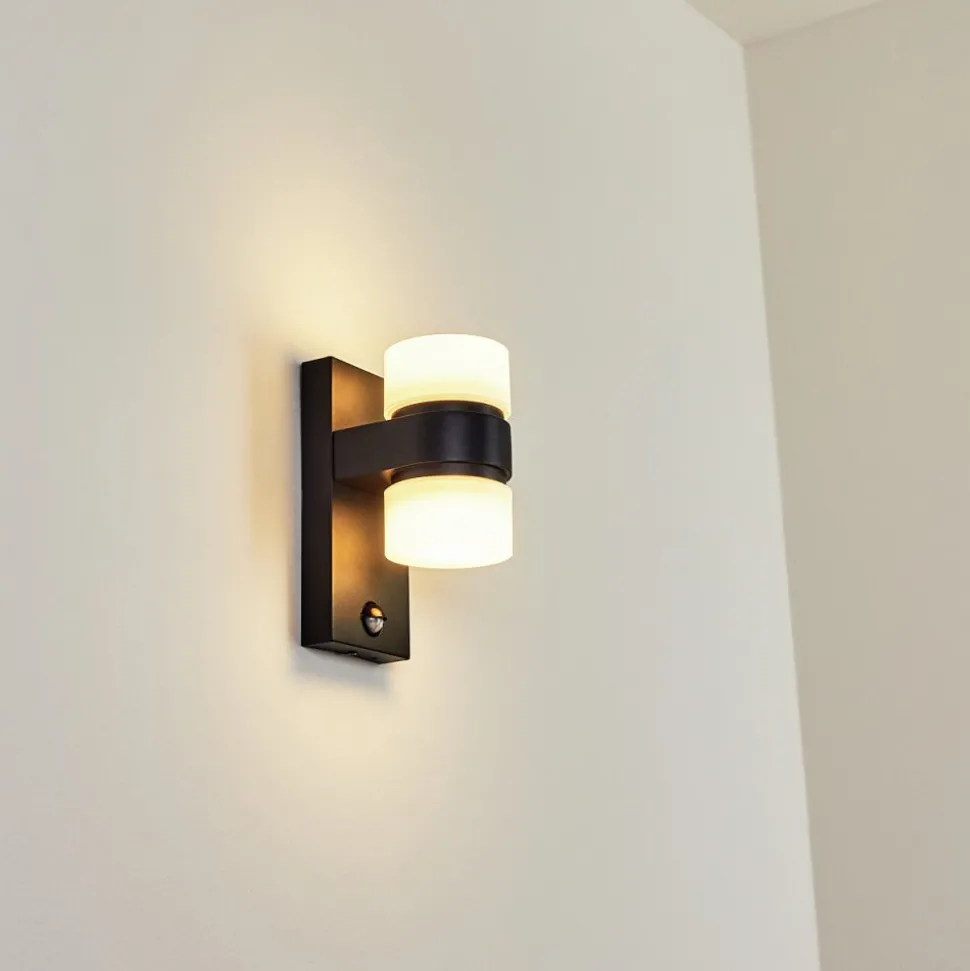 Applique Murale D'Exterieur Tiarp Led Noir, 2 Lumieres, Detecteur De Mouvement