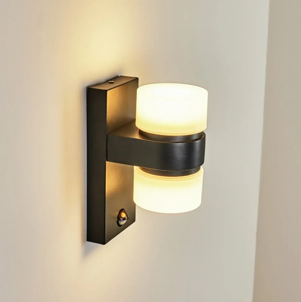 Applique Murale D'Exterieur Tiarp Led Noir, 2 Lumieres, Detecteur De Mouvement