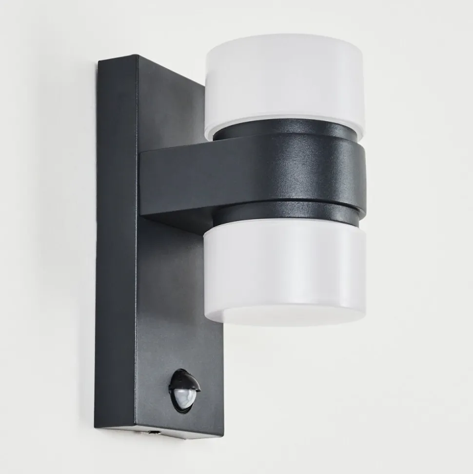 Applique Murale D'Exterieur Tiarp Led Noir, 2 Lumieres, Detecteur De Mouvement